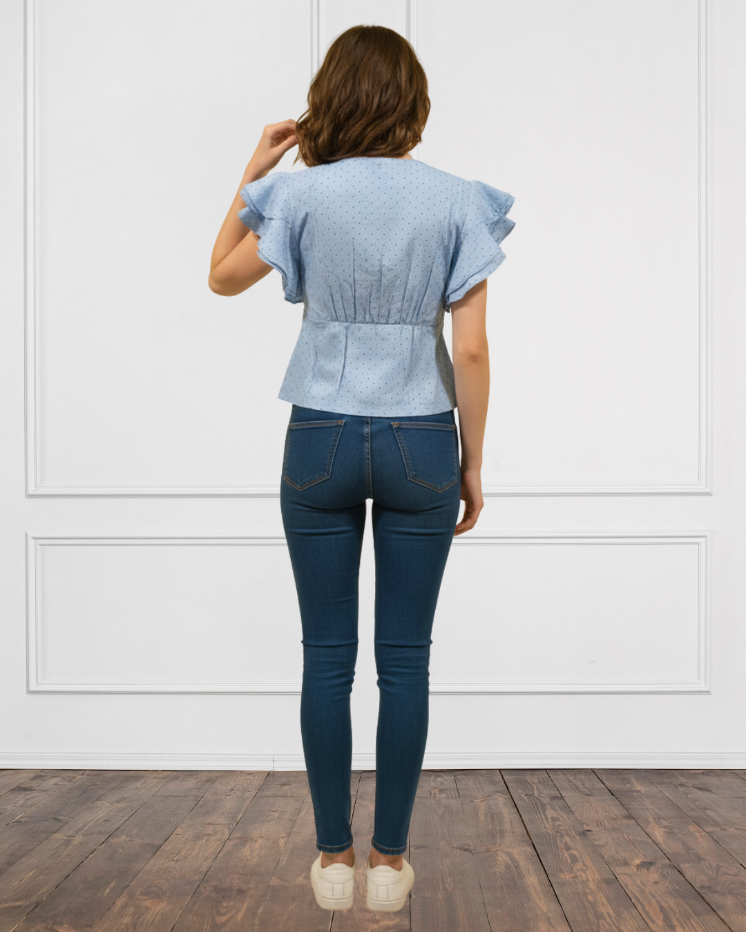 Sky Dottie Ruffle Sleeve Top