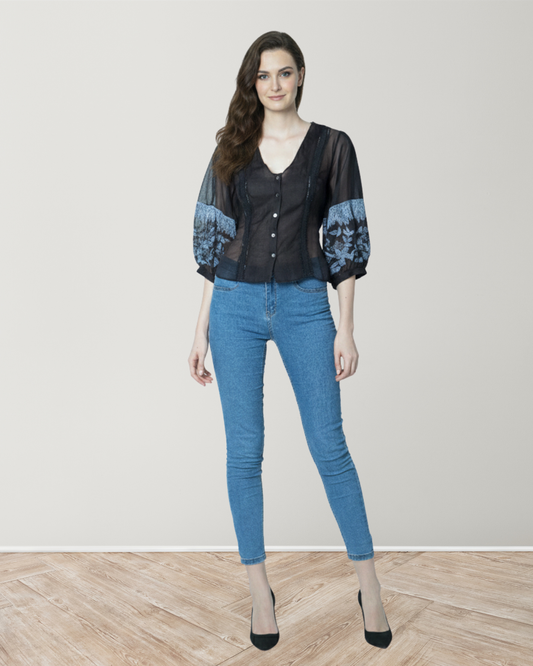 Puff Sleeve Embroidered Top