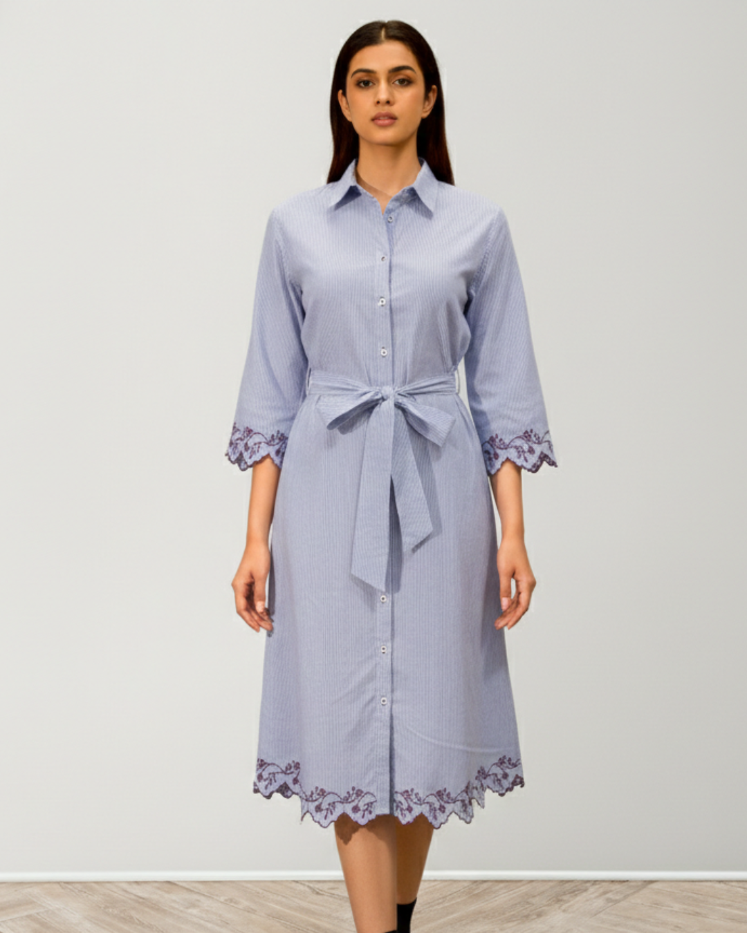 Classic Tie-Waist Midi Shirt Dress