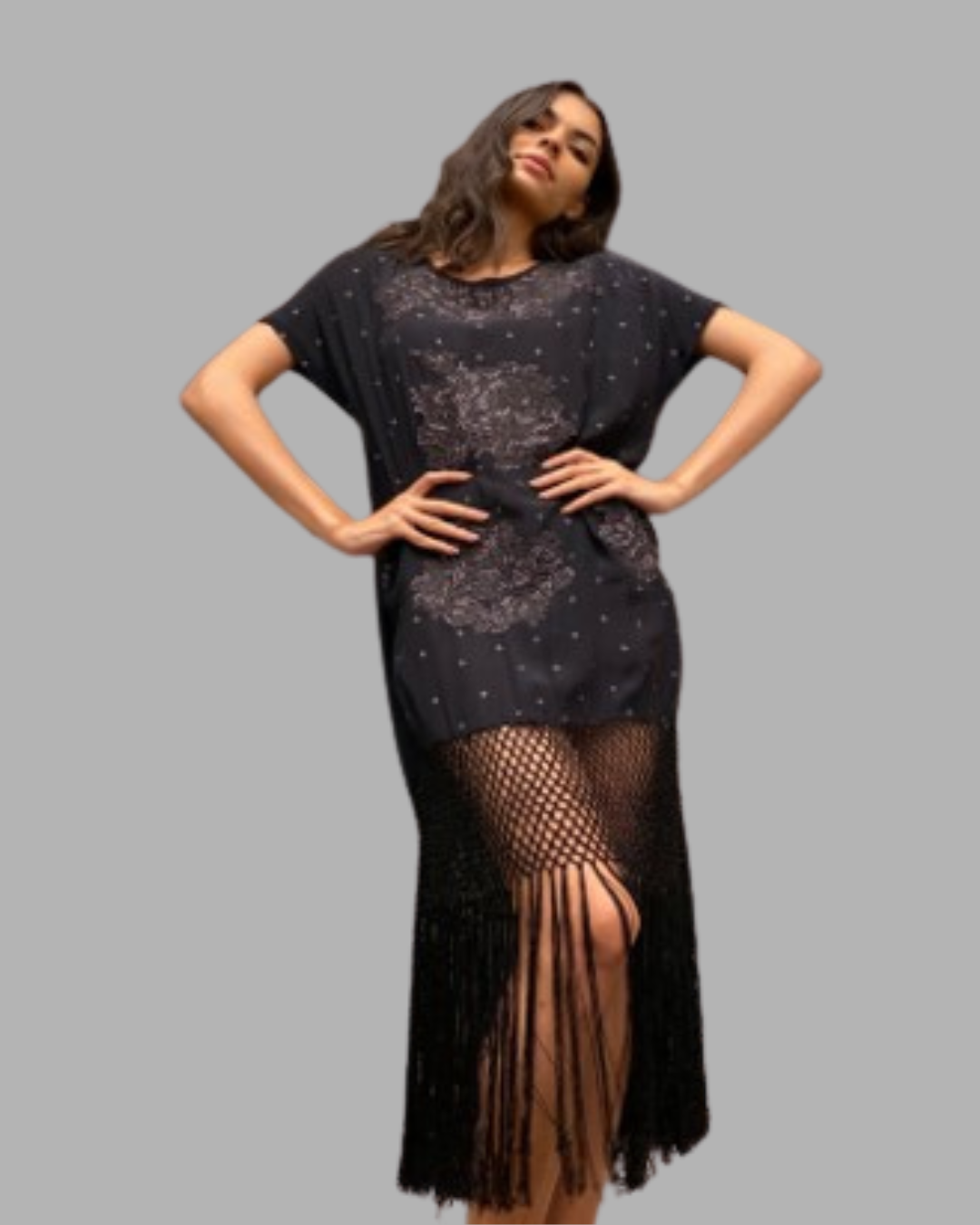 black extended sleeves dress