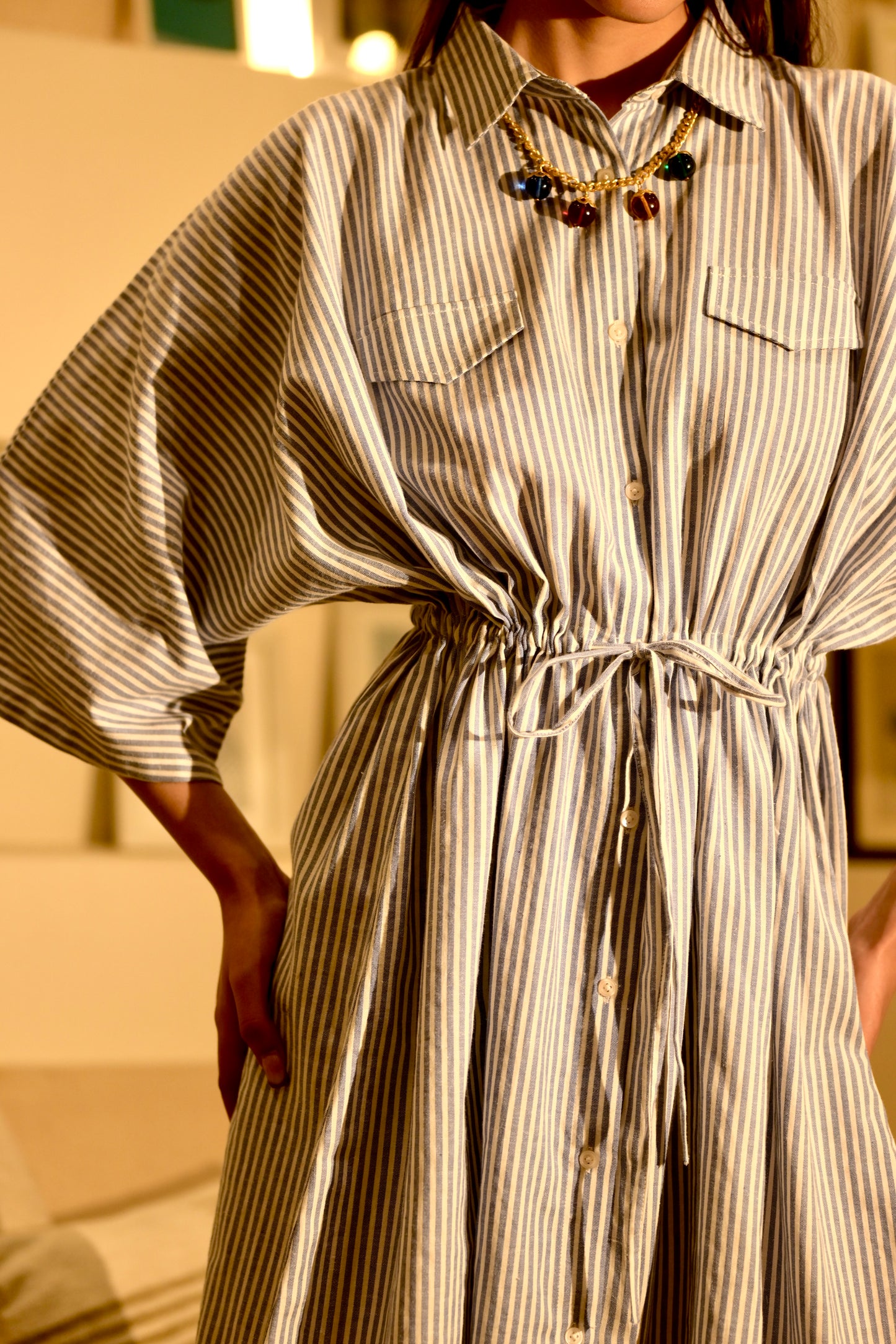 Ethereal Striped Shirt Dress