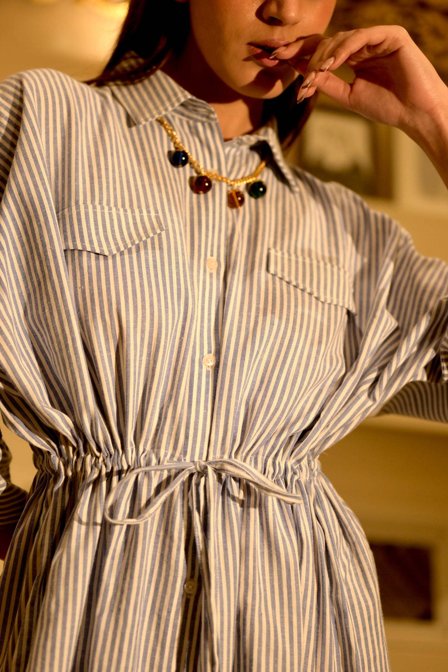 Ethereal Striped Shirt Dress